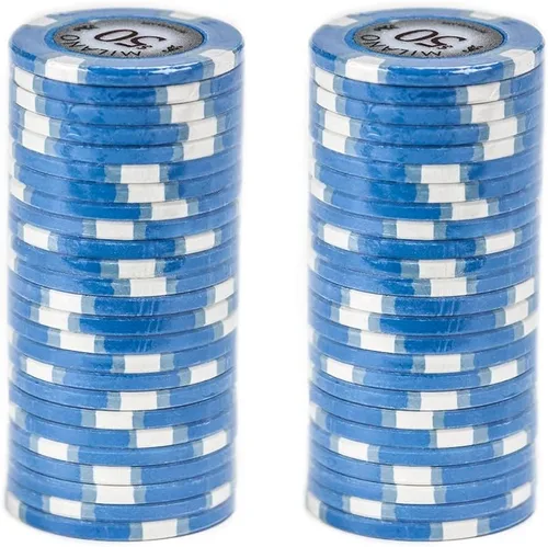 Miniatura 2 de Claysmith Gaming Milano Casino - Fichas de póquer de arcilla de grado 0.35 oz, paquete de 50 Azul ($50 Light Blue)