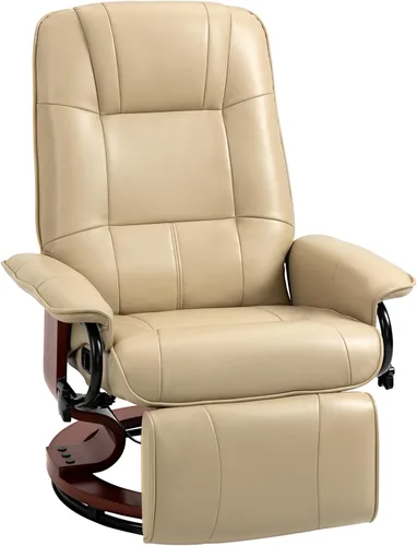 Miniatura 10 de HOMCOM Sillón reclinable manual de piel sintética, silla de salón ajustable con reposapiés, apoyabrazos y base de madera envuelta para sala de Marrón
