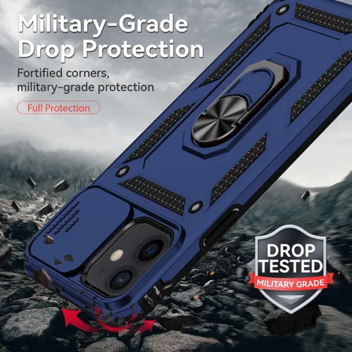 Miniatura 6 de Funda para iPhone 12, con protector de pantalla y funda para cámara, [grado militar] de 16 pies. Funda protectora a prueba de caídas con soporte Azul