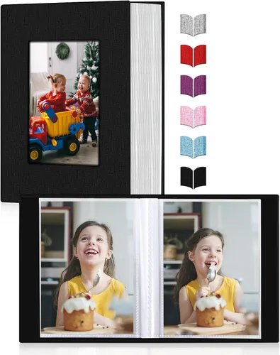 Miniatura 2 de Álbum de fotos pequeño 4x6, álbum de fotos con cubierta de lino deslizable, minilibro de fotos con capacidad para 100 fotos de 4x6 con 50 hojas