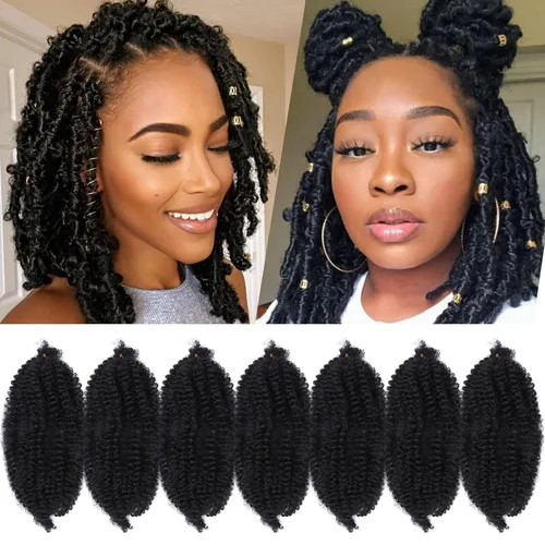 Miniatura 35 de Marley Twist - Cabello trenzado de 16 pulgadas, cabello afro trenzado elástico, paquete de 7 paquetes, cabello rizado rizado ombré, marrón Marrón