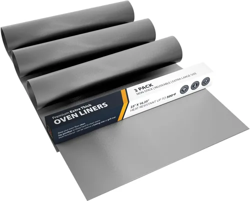 Revestimientos de horno para la parte inferior del horno, paquete de 3 tapetes grandes y resistentes, 16.25 x 23 pulgadas, revestimientos Plateado