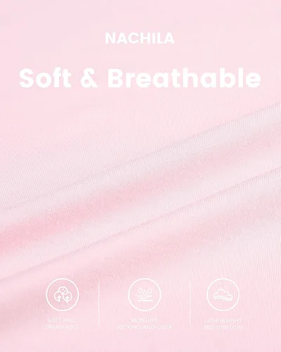Miniatura 5 de NACHILA Pijama para mujer de viscosa hecha de bambú, conjunto de pijama de manga corta con cuello redondo, pijama plisado, parte superior suave