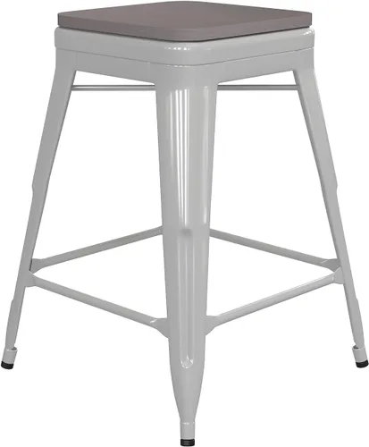 Miniatura 13 de Flash Furniture Kai Taburete de grado comercial para interiores y exteriores, marco de metal negro, asiento de poliresina negra, 24 pulgadas