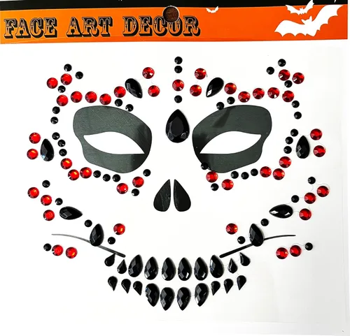 Miniatura 6 de Face Jewels - Tatuajes faciales temporales, paquete de 6 gemas faciales para el Día del Calavera Died, calcomanías faciales con purpurina de cristal