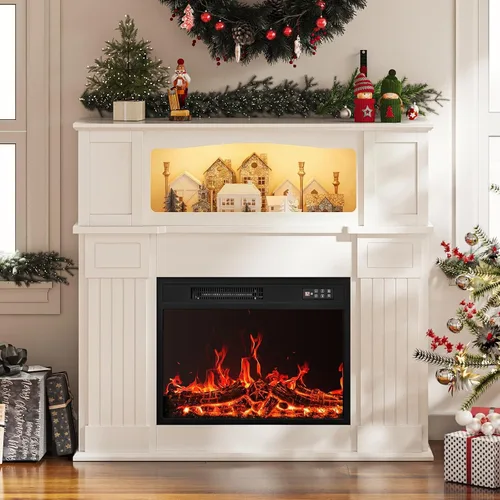 Miniatura 10 de BOSSIN - Chimenea eléctrica de 28 pulgadas con repisa, inserto de chimenea reemplazable con control remoto, independiente, efecto realista de leña