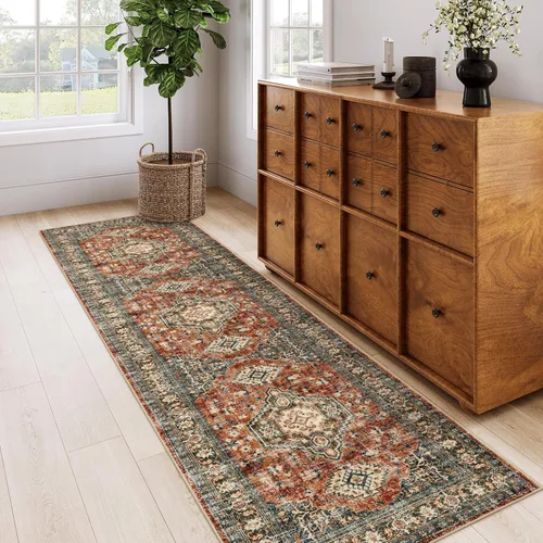 Miniatura 65 de Lahome Alfombra oriental lavable de área pequeña, 2 x 3 pies, para entrada, cocina, ultra fina, suave, tapete antideslizante para puerta de Azul