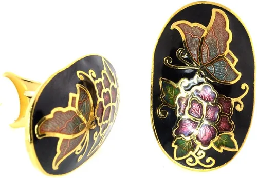 Cloisonne Antigua Técnica de Arte Decorativo 2 Diseño y 4 Colores Pendientes Clip