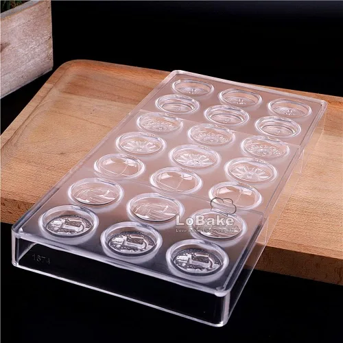 Miniatura 5 de LoBake 21 cavidades 7 diseños botón redondo policarbonato PC chocolate molde caramelo cubo de hielo molde Sugarcraft moldes DIY hornear