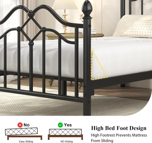 Miniatura 8 de LoVinson Base de cama individual con cabecero y estribo, marco de cama de plataforma de metal moderno para niños, soporta hasta 800 libras, no Negro