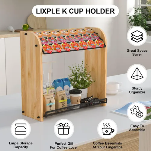 Miniatura 5 de Soporte para Cápsulas K Organizador de Cápsulas de Café para Accesorios de Barra de Café, Soportes para Cápsulas K para Encimera, Soporte de Bambú