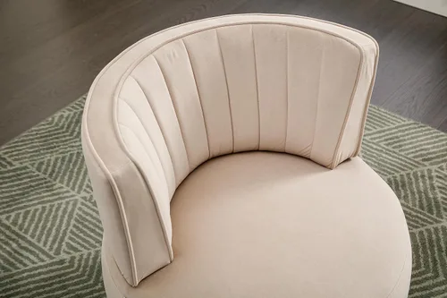 Miniatura 9 de SLEERWAY Silla giratoria de 360°, moderna silla decorativa redonda de terciopelo, cómoda silla pequeña tapizada con base de metal dorado para sala
