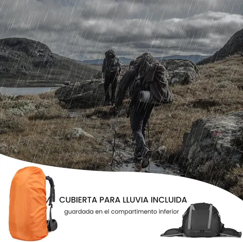 Miniatura 6 de Mochila Loowoko de 50 l para senderismo, impermeable, con cubierta para la lluvia, mochila esencial para acampar, mochila ligera de 45 + 5 litros