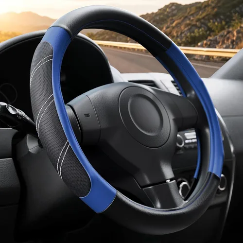 Miniatura 10 de Funda universal para volante de automóvil con masaje 3D, 14.5-15 pulgadas, fundas de cuero de fibra de carbono negras, transpirables