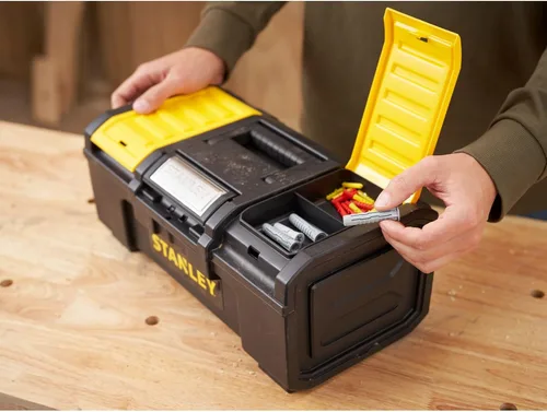 Miniatura 5 de STANLEY Caja de herramientas DIY con 1 pestillo táctil, 2 organizadores de tapa para piezas pequeñas, 16 pulgadas, 1-79-216