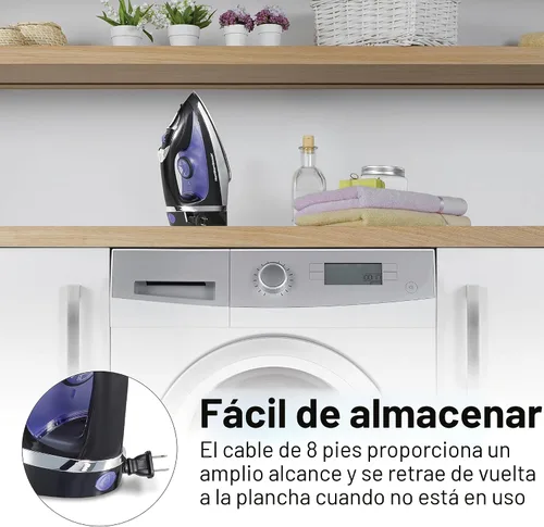 Miniatura 3 de Hamilton Beach Plancha de vapor para ropa y prendas de vestir con suela de acero inoxidable de prensa suave, 1200 vatios, cable retráctil de 8 pies