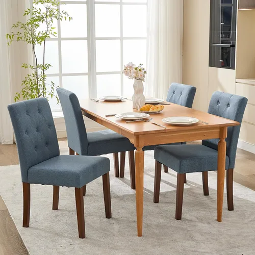 Miniatura 21 de Juego de 2 sillas de comedor tapizadas, sillas laterales de cocina de tela moderna con patas de madera resistentes, diseño Parsons, cómodo lino