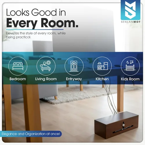 Miniatura 3 de Caja de gestión de cables de madera – Moderna caja organizadora de cables y cubierta de regleta de alimentación para el hogar u oficina Ocultador