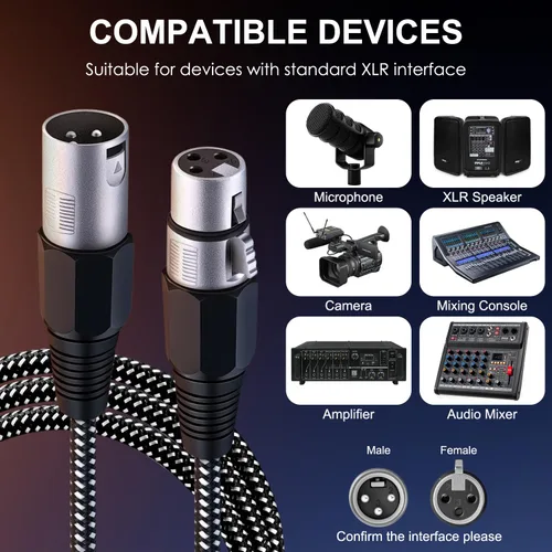 Miniatura 7 de Cable XLR KINXIYU 3 pies, cable de micrófono 3 Pin Nylong trenzado balanceado XLR macho a hembra, cables de parche de micrófono de servicio pesado