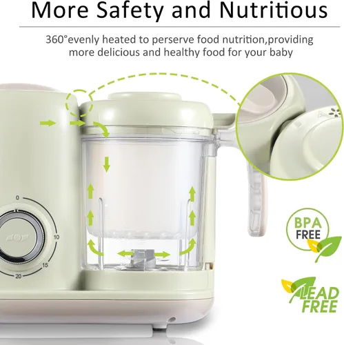Miniatura 6 de AMZBABYCHEF Fabricante de Alimentos para Bebés, Procesador de Alimentos para Bebés y Vaporizador 4 en 1, Mezclador de Puré, Fabricante de Puré Verde