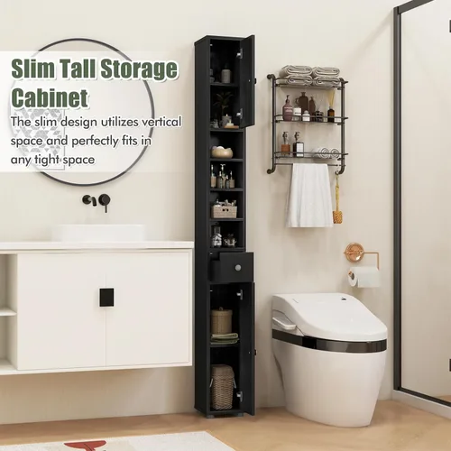 Miniatura 8 de Giantex Gabinete de Almacenamiento Delgado para Baño - Gabinete de Piso Estrecho y Alto de 71 pulgadas con 2 Puertas, 5 Estantes Ajustables, 1