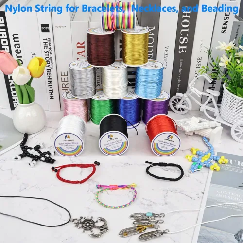 Miniatura 6 de LUSTEMBER Cuerda de nailon satinado de 330 pies, cordón de nailon suave y duradero de 0.039 pulgadas para hacer joyas, pulseras, cuentas, collares