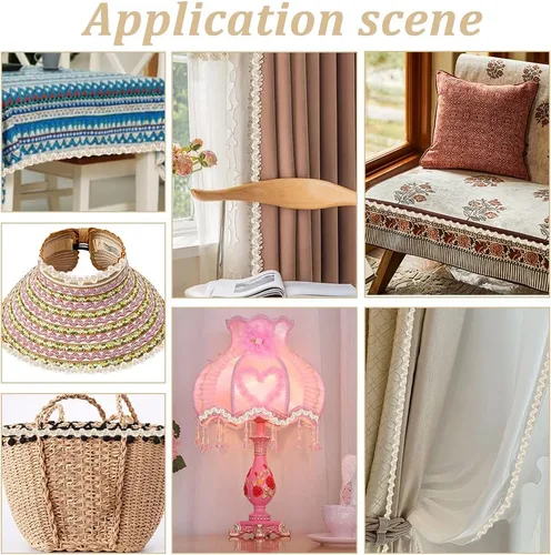 Miniatura 4 de PH PandaHall Cinta de encaje de ciempiés dorado metálico de 20 yardas, cinta de encaje de dos tonos decorada con adornos de gimp dorados de 0.394 in
