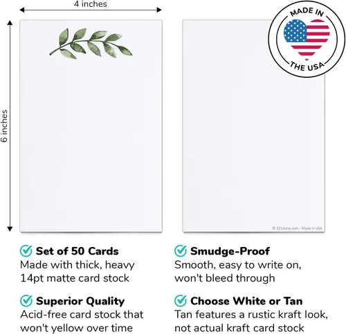 Miniatura 2 de 321Done Tarjetas verdes en blanco, papel kraft de 4 x 6, juego de 50 – fabricadas en los Estados Unidos, cartulina gruesa, ideal para saludos