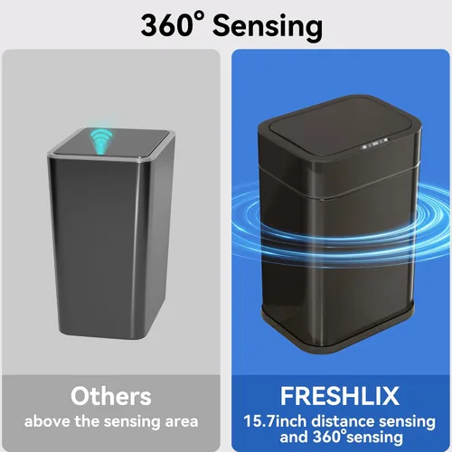 Miniatura 4 de FRESHLIX Bote de basura de acero inoxidable con sensor de movimiento de 360°, bolsas de absorción automática, tapa de cierre silencioso, sin