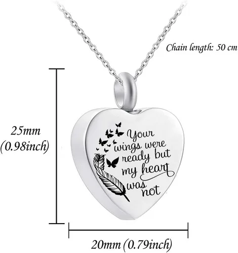 Miniatura 2 de Joyas para cenizas con inscripción God has You in his arms - con alas de ángel - Collar con dije