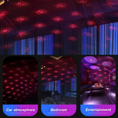 Miniatura 4 de Lámpara USB de Noche, Proyector de Estrellas, Luz Nocturna Ajustable, Luces Interiores Románticas en Rojo para Auto, Luces de Techo Portátiles