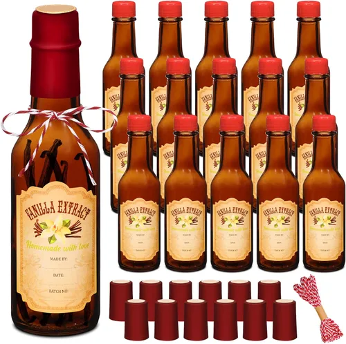 Miniatura 14 de Tioncy 16 botellas vacías de extracto de vainilla para botella de vidrio casera con tapa, banda retráctil, calcomanía, manualidades, regalo de boda