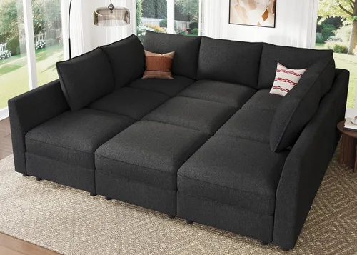 Miniatura 24 de HONBAY Sofá seccional modular con almacenamiento en forma de L sofá seccional, sofás convertibles para sala de estar - verde
