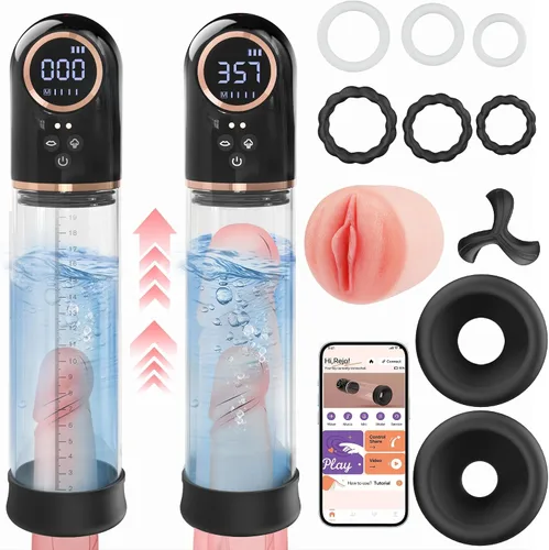 Miniatura 9 de Bomba de vacío de pene, dispositivo de entrenamiento de succión y bombeo 4X, más grande, más duro y más largo N0612 Negro + Plateado