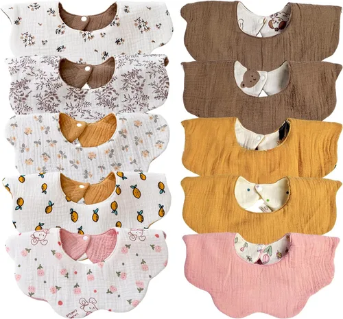 Miniatura 2 de EllieHouse Baberos para bebés para niñas y niños, paquete de 10 baberos de muselina de algodón para bebés y niños pequeños Azul bebé