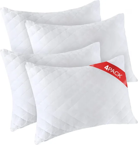 Diamond Elegant - Juego de 4 almohadas de cama para dormir, tamaño Queen, almohadas de hotel para dormir de lado y boca abajo, funda 100% algodón,