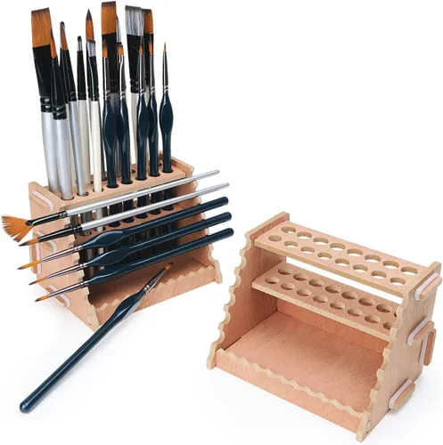 tinctor Soporte de Pincel de Pintura de Madera para 44 Pinceles - Soporte de Escritorio Organizador de Pinceles, Estante de Sujeción para