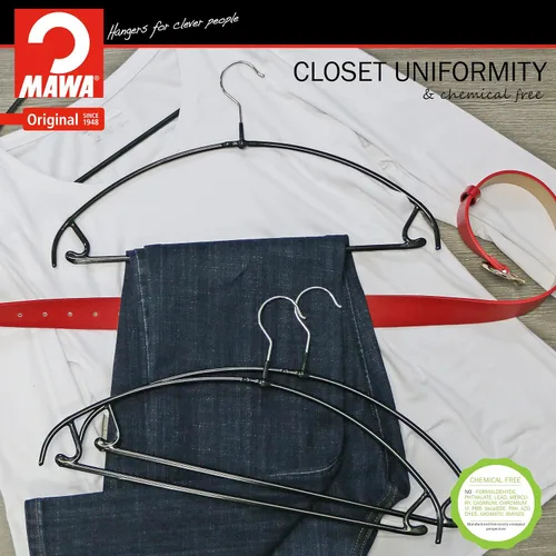 Miniatura 5 de Mawa by Reston Lloyd Euro Ultra Light/Thin Series, Percha antideslizante que ahorra espacio con barra y ganchos para pantalones y faldas
