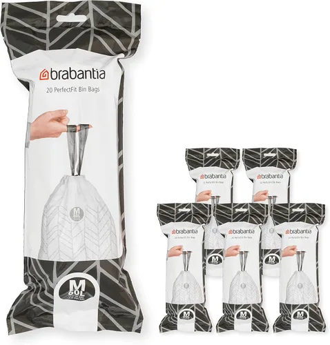 Miniatura 30 de Bolsas de basura Brabantia PerfectFit (Tamaño M/16 Gal) Bolsas gruesas de plástico para caneca de basura con asas de cordón (40 bolsas)