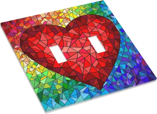 Miniatura 3 de Placa de Pared con Cubierta de Interruptor Artístico de Doble Pulsador con Patrón Abstracto de Corazón Arcoíris Romántico de Amor, Placa de Pared