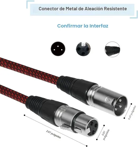 Miniatura 5 de Cable XLR de 6 pies macho a hembra, cable de micrófono XLR de 3 pines MIC DMX cable de conexión