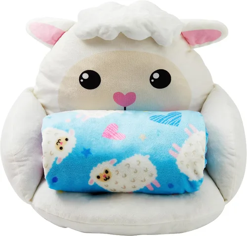 Miniatura 5 de Unicorns & Robots Almohada de cordero para niños con manta, cojín acogedor de animales de felpa, cojín acogedor para sala de juegos y decoración