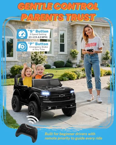Miniatura 5 de ENYOPRO - Vehículo de 24 V con licencia Chevrolet Silverado LT Trail Boss de 2 plazas para niños, automóvil eléctrico con control remoto, cinturón