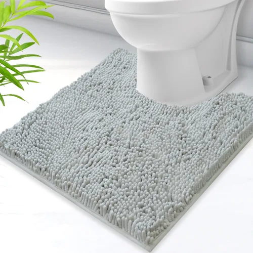 Miniatura 24 de Alfombras de baño en forma de U, alfombras de baño de felpilla súper absorbentes y respaldo antideslizante de PVC fuerte para inodoros, lavables a