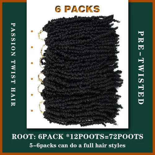 Passion - Manojo de cabello de rizo pequeño, 24 raíces por paquete, 3 paquetes. Cabello pre-torcido para mujeres negras