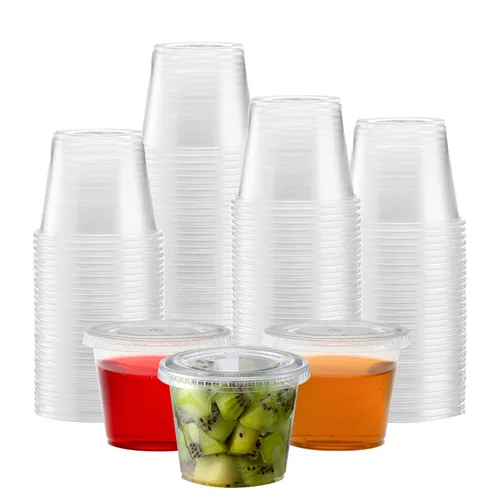Miniatura 9 de TashiBox 4 oz vasos de plástico/porción tazas/tazas de souffle con tapas desechables, 100 conjuntos