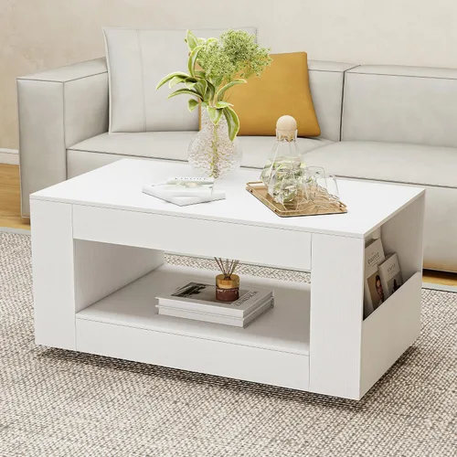 Miniatura 8 de Mesa de centro de grano de madera con estante abierto, mesa de cóctel moderna de alto brillo para sala de estar, dormitorio, oficina