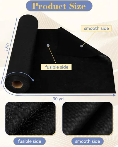 Miniatura 2 de FIVEIZERO Interfaz fusible para costura, 17 pulgadas x 30 yardas, tela de interfaz no tejida de peso medio, poliéster negro de una cara para coser