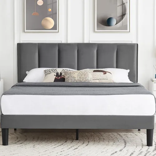 Miniatura 67 de VECELO - Base de cama tamaño individual con cabecera tapizada, plataforma con soporte de listones de madera de alta resistencia, no necesita somier