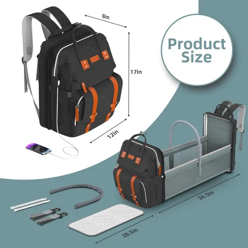 Miniatura 6 de ISMGN Mochila para pañales con cambiador, bolsa de pañales grande, bolsa de bebé, bolsa de pañales negra, negra